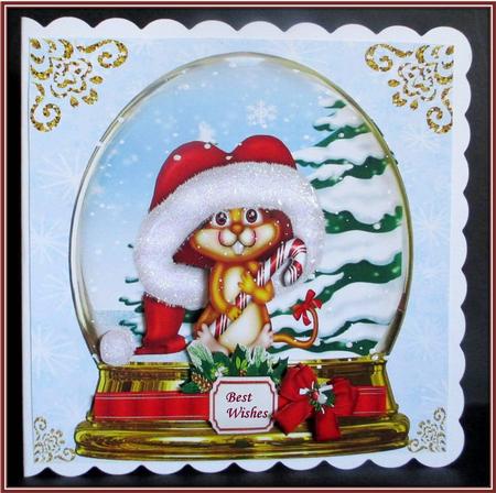 Cute Little Mouse in Santa Hat in Snowdome 8x8 by Rae Trees