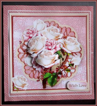 Roses and Berries Decoupage Card Front by Rae Trees
