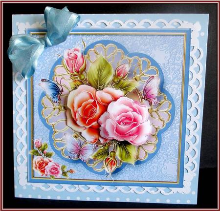 Pastel Roses Decoupage Card Front by Rae Trees