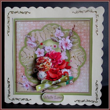 Faux Flower Posy Decoupage Card Front by Rae Trees