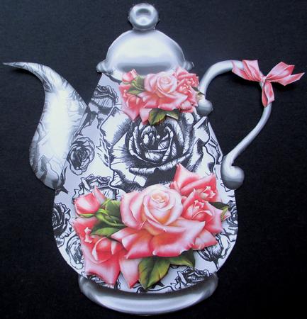 Black and White Teapot with Roses by Rae Trees