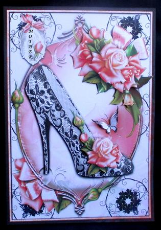 Lady Black and White Shoe with Lace and Roses by Rae Trees