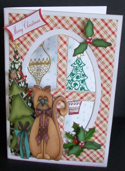 Cut Away Window Card a Cats Christmas by Rae Trees