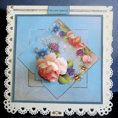 Diamond Peach Rose Card with Decoupage by Rae Trees