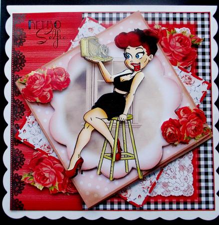 Retro Selfie Red Head Card Front Kit by Rae Trees