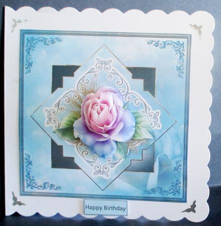 Diamond Pink Rose Card with Decoupage by Rae Trees