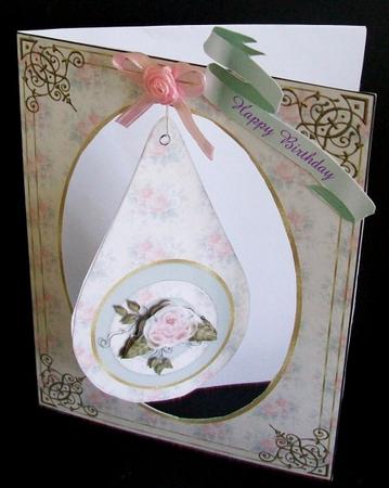 Hanging Tear Drop Card - Cabbage Roses by Rae Trees