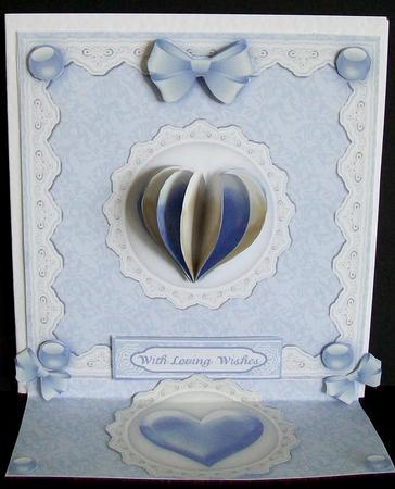 3D Heart 'n Battenburg Lace Easel Card in Blue by Rae Trees