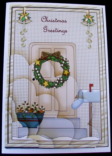 Christmas Door Petal Edged Corner Stacker by Rae Trees