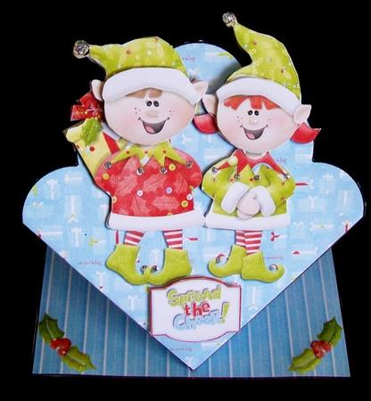 Santa's Elves Scallop Spring Card with Decoupage by Rae Trees