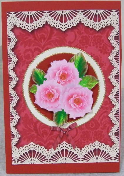 Vintage Mid Pink Damask Lace Blank Card by Rae Trees