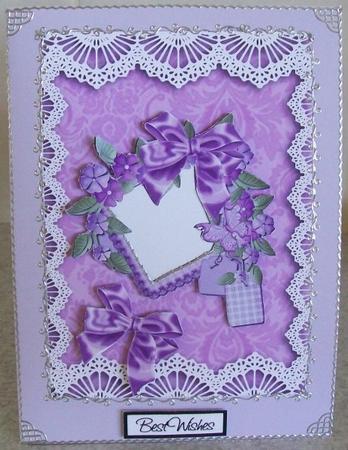 Vintage Lilac Damask Lace Blank Card by Rae Trees