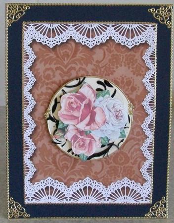 Vintage Coffee Damask Lace Blank Card by Rae Trees