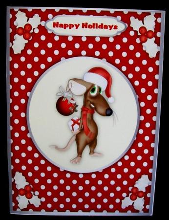 Cute Christmas Mouse A4 Card Front by Rae Trees