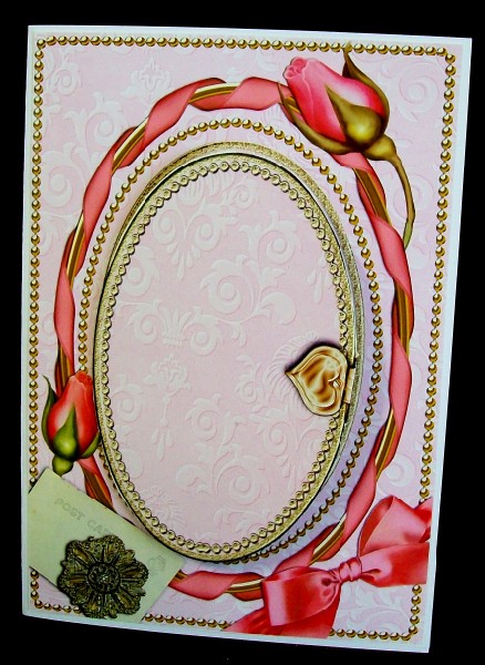 Pink Damask Plain A5 Locket Card Front by Rae Trees