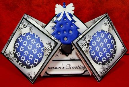 Blue Tree on Silver and Black Double Diamond Fold Card by Rae Trees