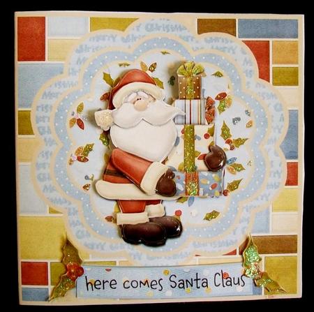 Look Here Comes Santa Quick Card with Decoupage by Rae Trees