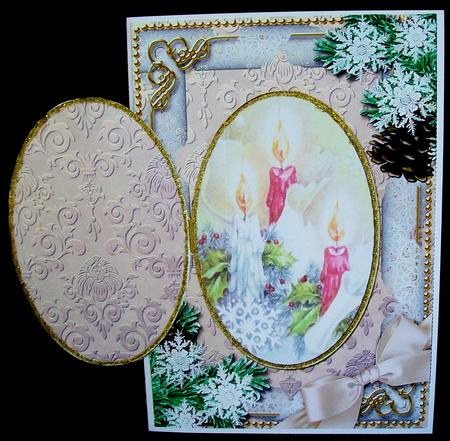Candle Trio Snow A5 Locket Card Front by Rae Trees