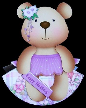 Purple Birthday Bear Wobble Card by Rae Trees