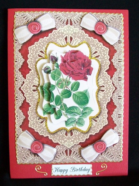 Vintage Red Rose A5 Card Front Step by Step by Rae Trees