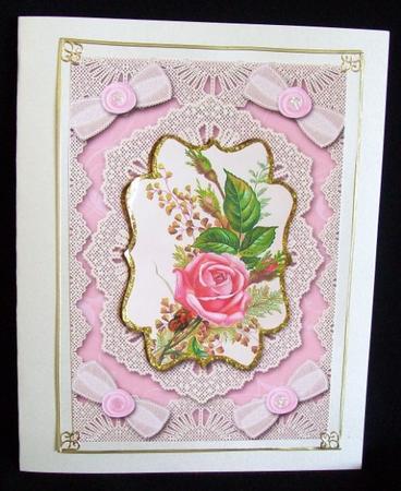 Butterfly Pink Roses A4 Lace Bracket Picture Sheet by Rae Trees