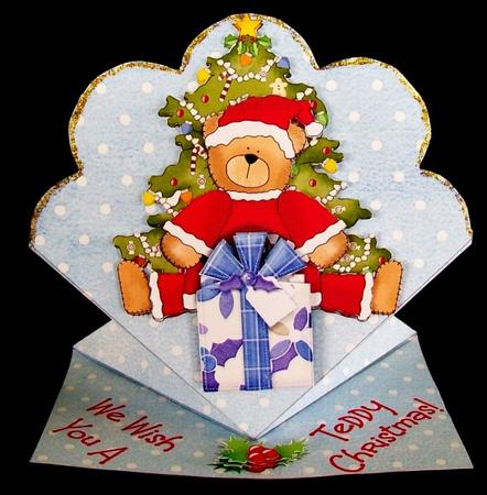 Teddy Christmas - Scalloped Top Diamond Fold Card by Rae Trees