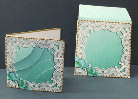 Plain Aqua Lace Mini Card Envelope Duo Corner Stacker Aio by Raelene Power