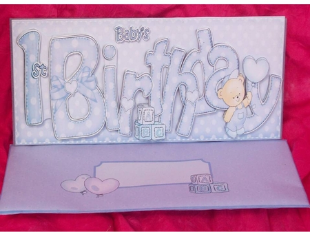 Large Dl Baby's 1st Birthday Quick Card N 3D Decoupage by Rayleen Bailey