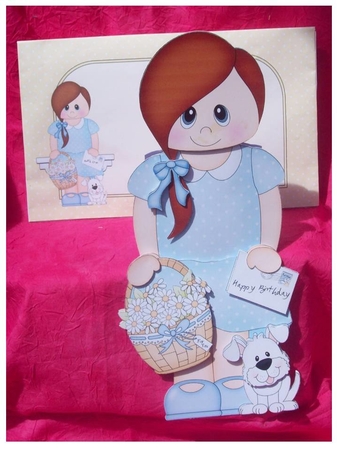 3D On the Shelf Card Kit - Cute Little Teen Danya with Basket of Daisies, letter & Dog Joi by Rayleen Bailey