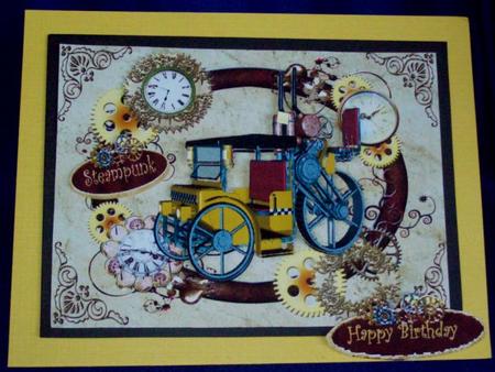 Vintage Steam Car in Steampunk Clock Frame A4 by Rayleen Bailey