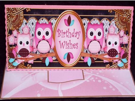 Pink Owls Black Birthday Wishes Large Dl Topper by Rayleen Bailey