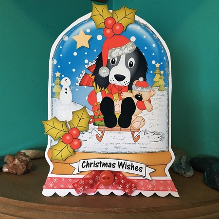 3D Shaped Christmas Snow Globe Card Kit - Little Springer Spaniel Dog by Rebecca Ruff