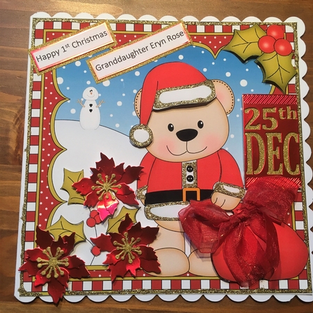Christmas 8 x 8 Scalloped Corner Topper - Livvy Bear has a Sack of Presents by Rebecca Ruff