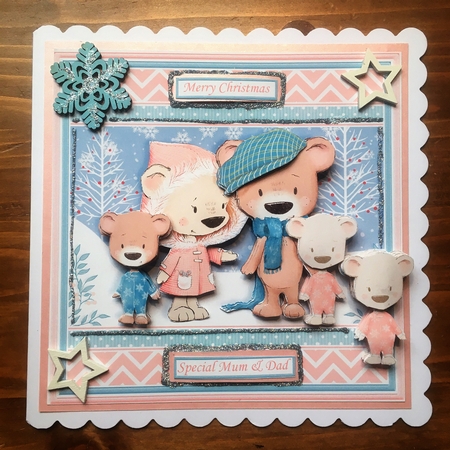 BEAR FAMILY 7.5 Christmas Decoupage & Insert Card Kit by Rebecca Ruff