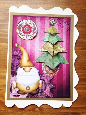 Origami Christmas Tree Card Kit - Steampunk Santa by Rebecca Ruff