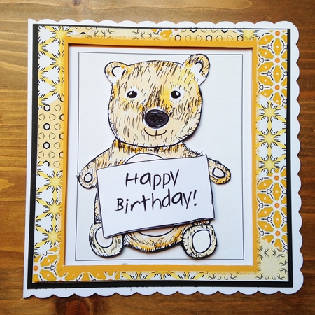 TEDDY BEAR BABY CARD-7 by 7 inch Easy Decoupage and insert Mini Kit, with 7 Sentiment Tags & Commercial Use by Rebecca Ruff