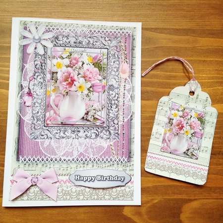 Shabby Chic Quick Card with gems tag, and lace by Rebecca Ruff