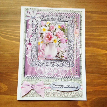 Shabby Chic Quick Card with gems tag, and lace by Rebecca Ruff