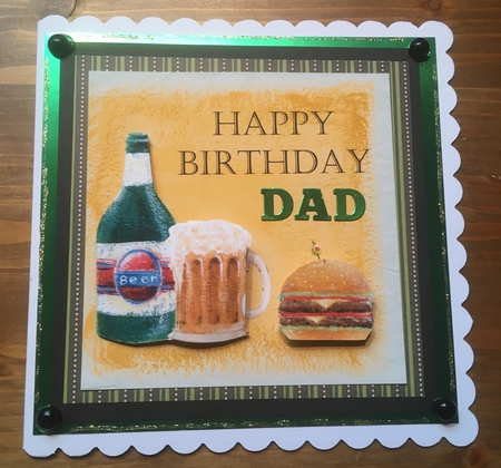 Male birthday card topper with beer and burger for 6x6 card by Rebecca Ruff