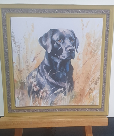 Floral black Labrador card front 8 by rebecca  Weates