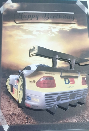 Racing car male decoupage card by rebecca  Weates