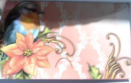Robin and poinsettia salmon pink Christmas money wallet by rebecca  Weates