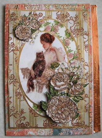 Lady with a Fluffy Friend Cat and Decoupage by Redonda Haddock