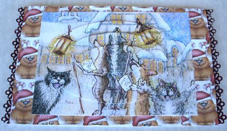 Carol Singers - Cats and Dogs and Lots of Snow Oval Pyramage by Redonda Haddock