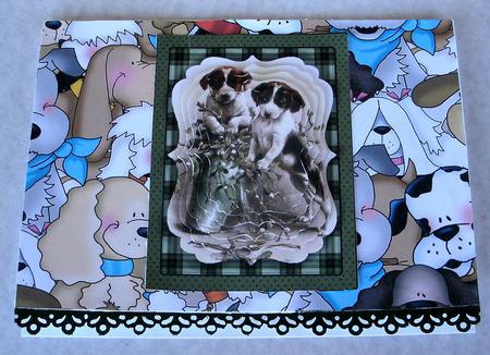 Cute Little Vintage Puppies on Green Backing by Redonda Haddock