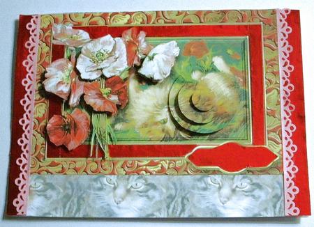Cats & Poppies Fancy Quick Card by Redonda Haddock