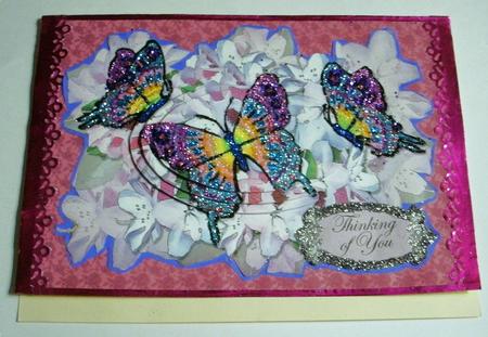 A5 Thinking of You Flowers & Butterfly Oval Pyramage Topper by Redonda Haddock
