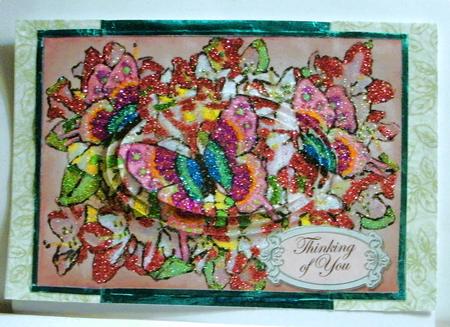 A5 Thinking of You Flowers & Butterfly Oval Pyramage Topper by Redonda Haddock