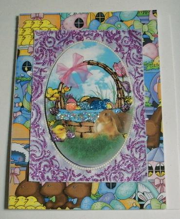 Easter Eggs, Bunny & Chick on a Foil Frame by Redonda Haddock