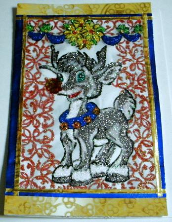 Rudy Reindeer with Swags in Ornate Frame Toppers by Redonda Haddock